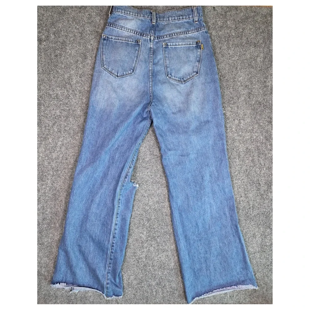 Vibrant M.I.U. Distressed Wide Leg Jeans Womens 7/27 Blue High Rise Button‎ Fly